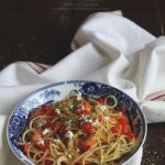Спагетти с креветками и болгарским перцем